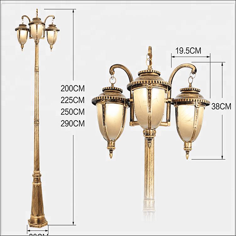 Napolju 2-3m antične tri lampe nakon vrtlanske lampe, zastoj antične evropske dekorativne lampe